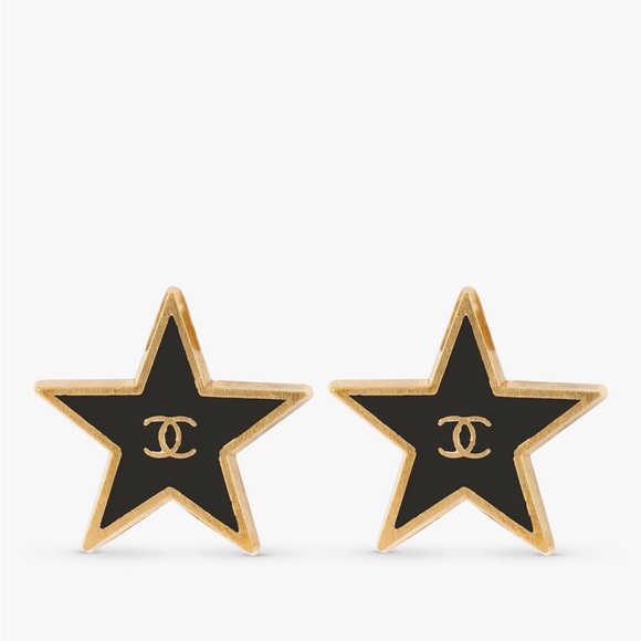 Authentic chanel vintage black star CC metal earrings - Picture 1 of 5